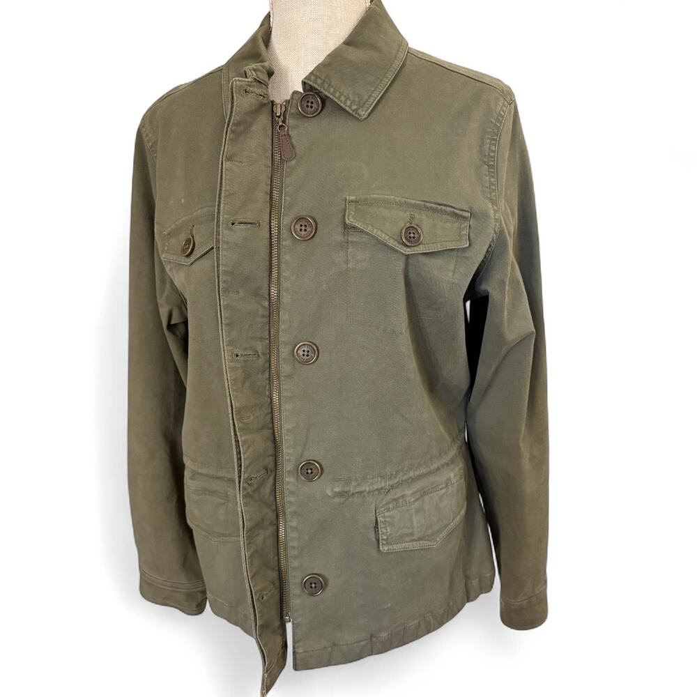 Eddie Bauer Classic Large Army Green Midweight Coat w/ Red Lining - Womens
